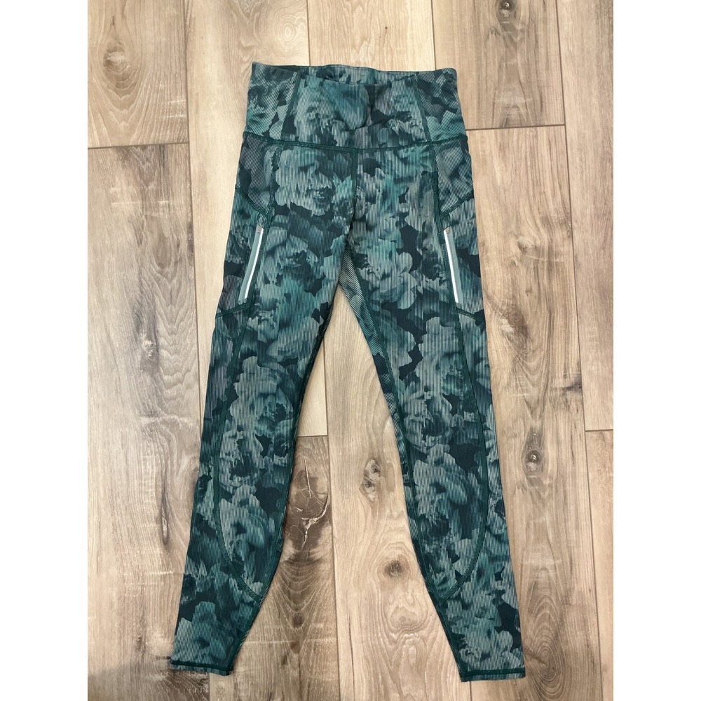 Athleta Rainier Printed Tight Teal Green Floral Camo Pinstripe Leggings XS